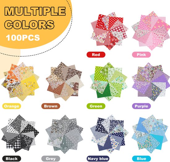 Creativeally Lot de 100 Tissus carrés en Tissus 10 x 10 DIY