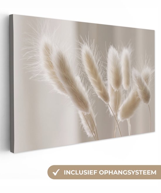 Tableau sur toile Herbe de la Pampa - Plume - Wit - 120x80 cm - Décoration murale