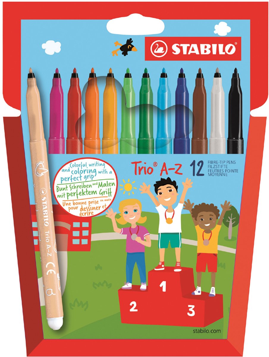STABILO Trio A-Z - Viltstift - Met Ergonomische Driekantige Gripzone - Etui Met 12 kleuren — afbeelding 10