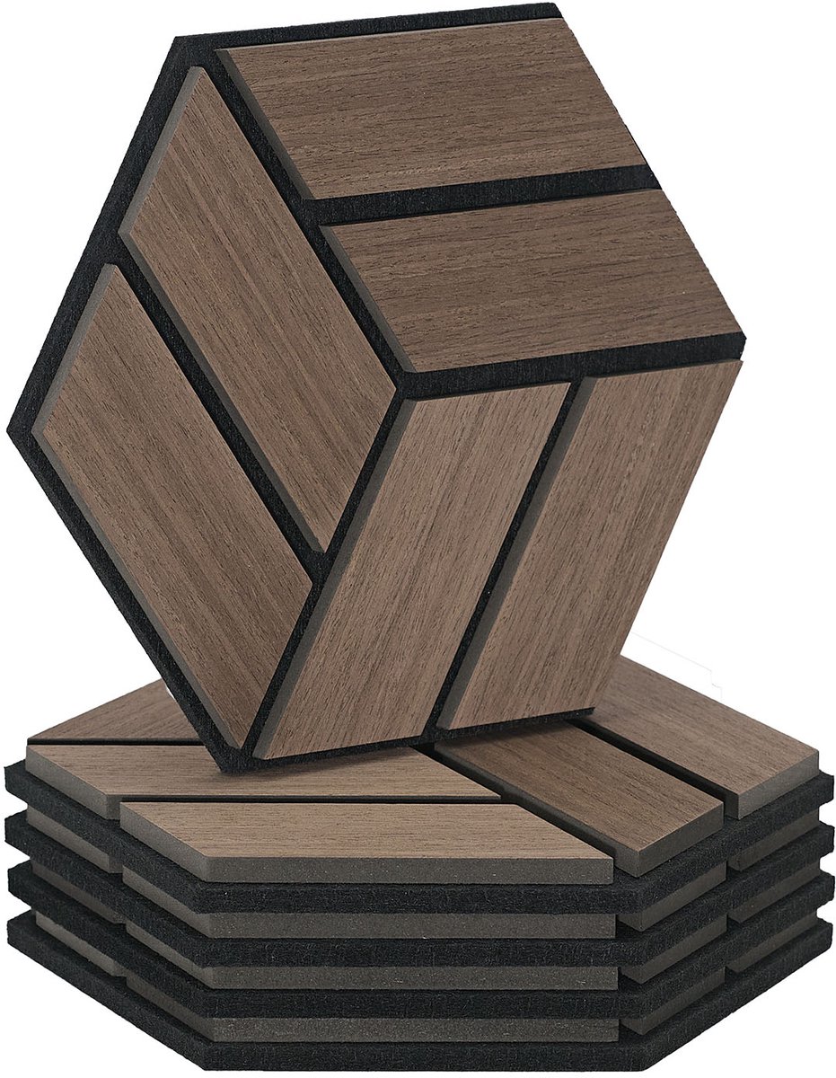 Homestyle4u akoestisch paneel - 5 stuks - Bruin - Zeshoek
