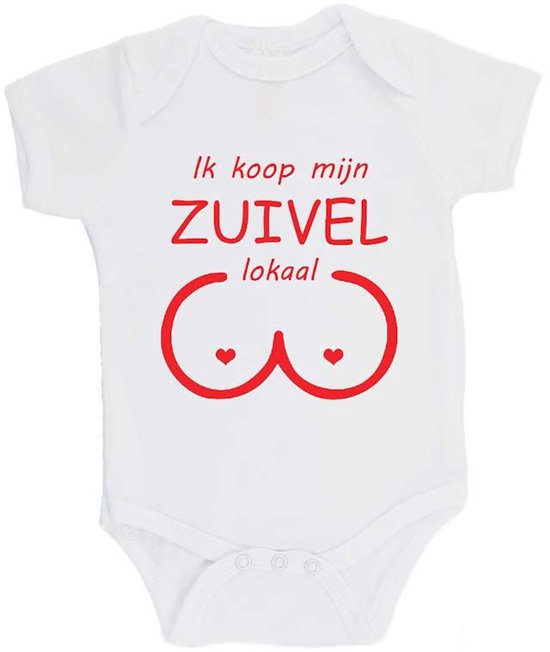Combinaison 100% coton imprimée avec texte amusant Cadeau Cadeau Cadeau de naissance Cadeau de naissance "J'achète mes produits laitiers localement" Unisex Coton rouge Taille 56/62