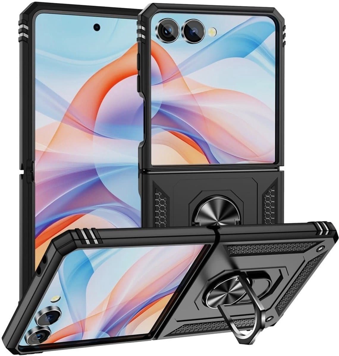 Casemania - Backcover Armor - Geschikt voor Samsung Z Flip 7 met ring - Zwart