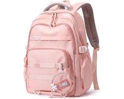 foto van Waterdichte rugzak voor meisjes - Rugzak Meisje - School rugtas - lichtgewicht schooltas - Schooltas - Meisjes School Student Schooltas - Rugzakken met grote capaciteit voor Meisjes en Jongens - Tieners - Schoolrugzakken voor middelbare School - Roze