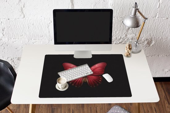 Muismat XXL 90x60 cm - Bureau onderlegger - Bureau mat Vlinder - Rood - Minimalistisch - Bureaumat - Gaming mousepad xl - Bureaulegger groot - Computer deskmat