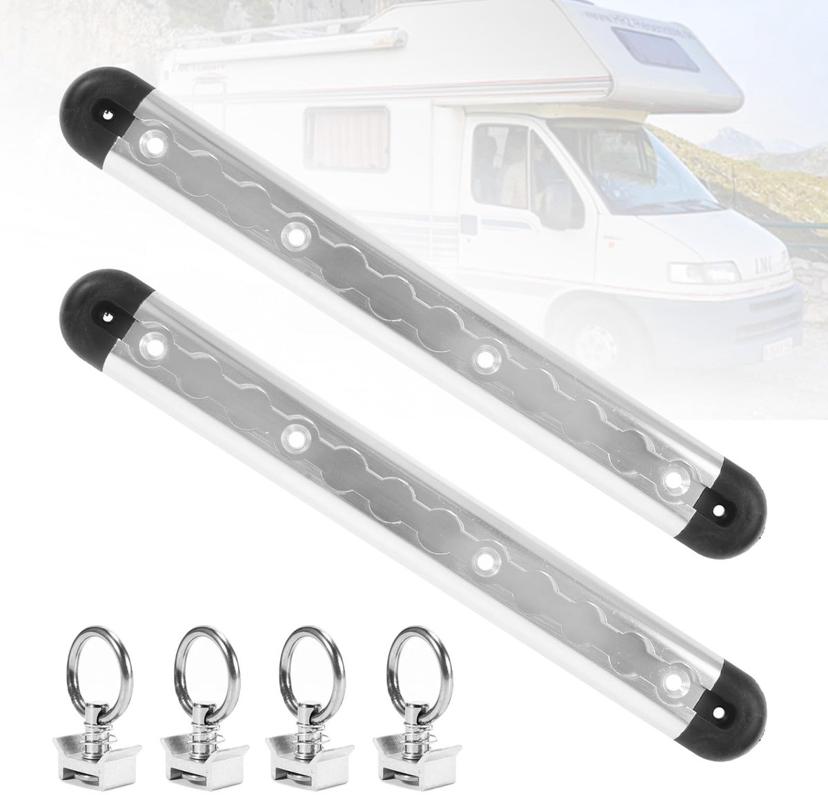 Aluminium Airlineschienen Set met fittingen - Geanodiseerd, inclusief 4 sjorogen en 4 eindkappen - Voor ladingzekering in aanhangers, vrachtwagens, campers en jachten