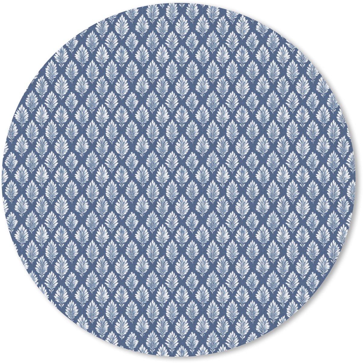 Muismat rond 50x50 cm - Mousepad Bladeren - Wit - Blauw - Patroon - Ronde muismatten