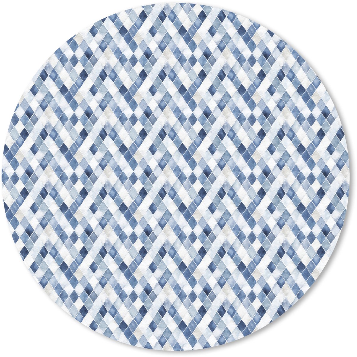 Muismat rond 40x40 cm - Mousepad Diamant - Patroon - Blauw - Wit - Ronde muismatten