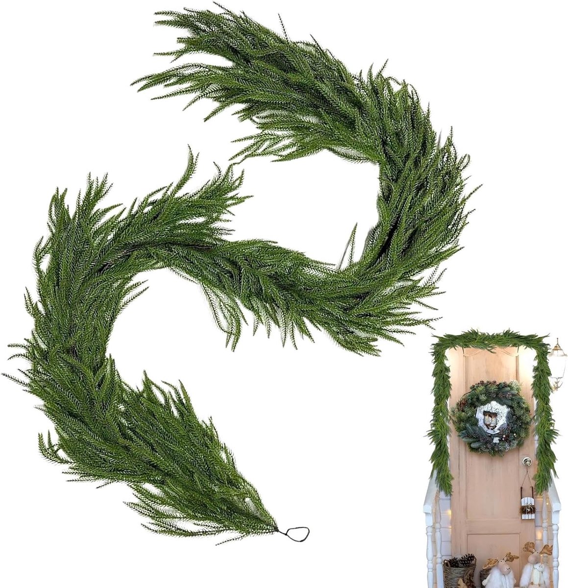 270cm PE Kerstkrans - Kunstmatige dennenkransen, kerstdecoratie, Kunstmatige groene kerstkranskrans, Feestelijke kransdecoraties Garland voor Feestdagen Tafelmantel Muur Binnen Buiten Decoratie, Garland Real Touch Kunstmatige Kunstgroen - Cyslmuk®