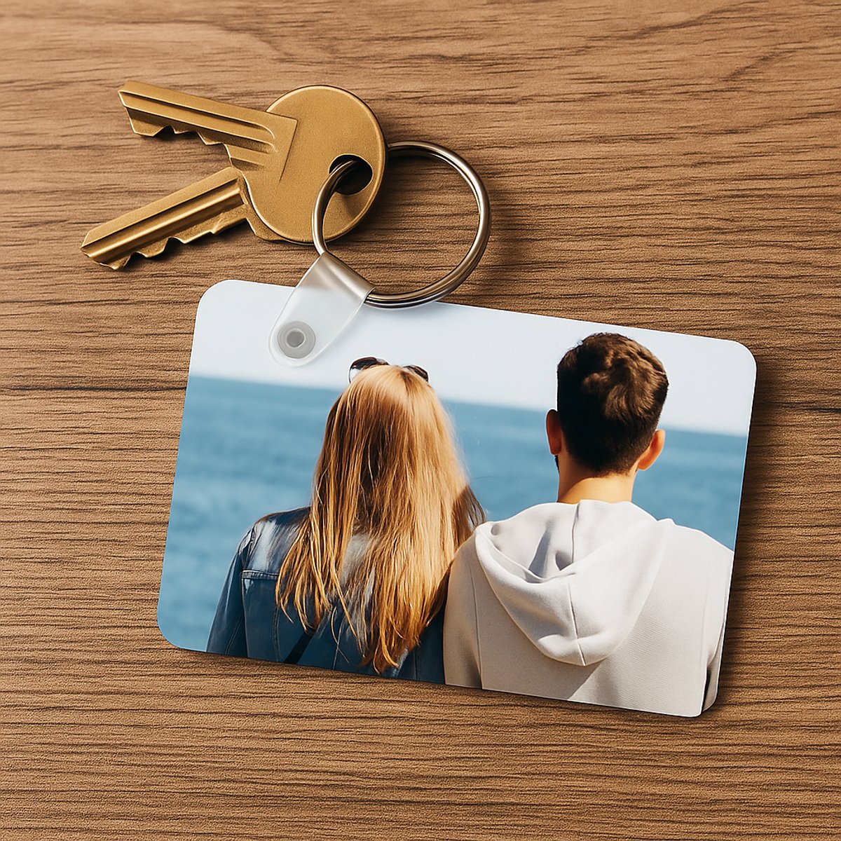 Rechthoekige MDF Foto Sleutelhanger – 4x6 cm – Dubbelzijdig bedrukt – Persoonlijk Cadeau - Valentijn - Verjaardag