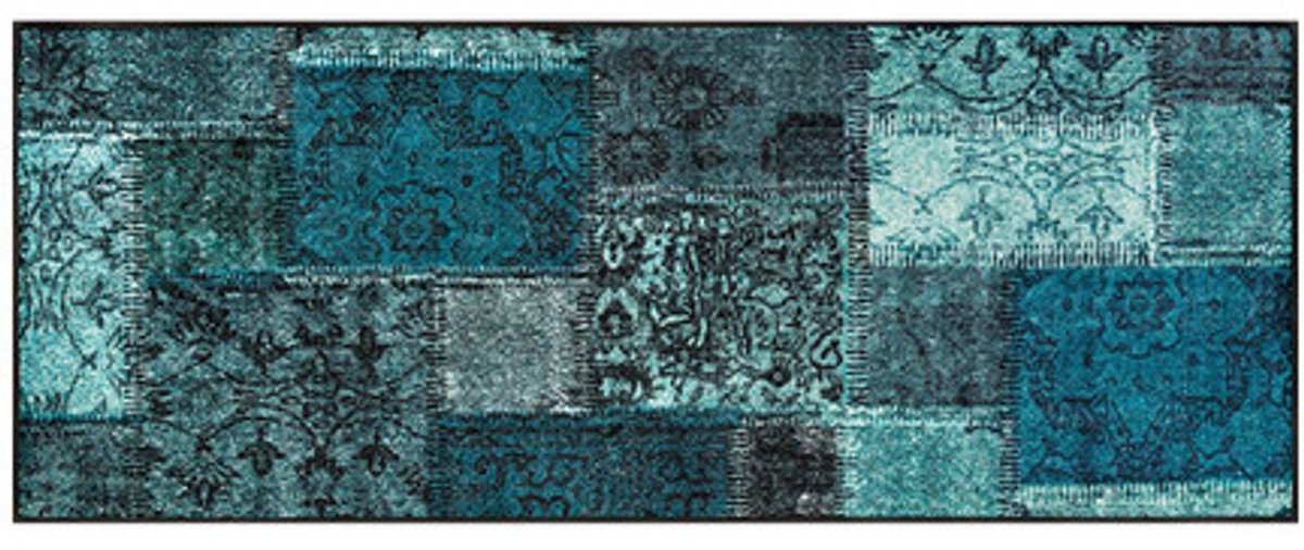 Kleen-Tex Wash+Dry Design Wasbare Deurmat - Loper - Vintage Patches türkis - 75 x 190cm