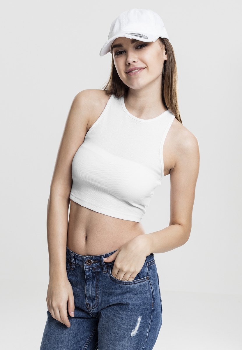 Urban Classics Cropped Rib Dames Top – L Wit