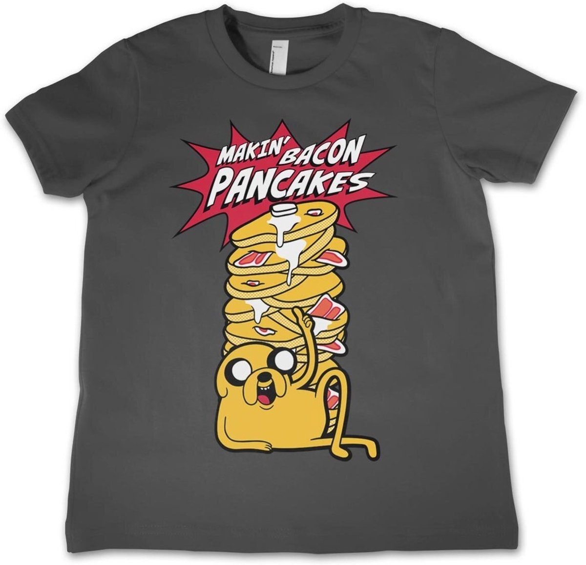 Adventure Time Makin' Bac-on -pannenkoeken T-shirt voor kinderen, donkergrijs