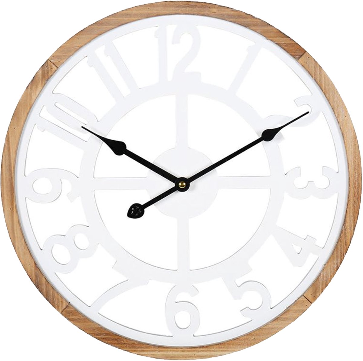 Ostaria Wandklok/muur klok - D40 cm - MDF/hout - wit/bruin - keuken/kamer