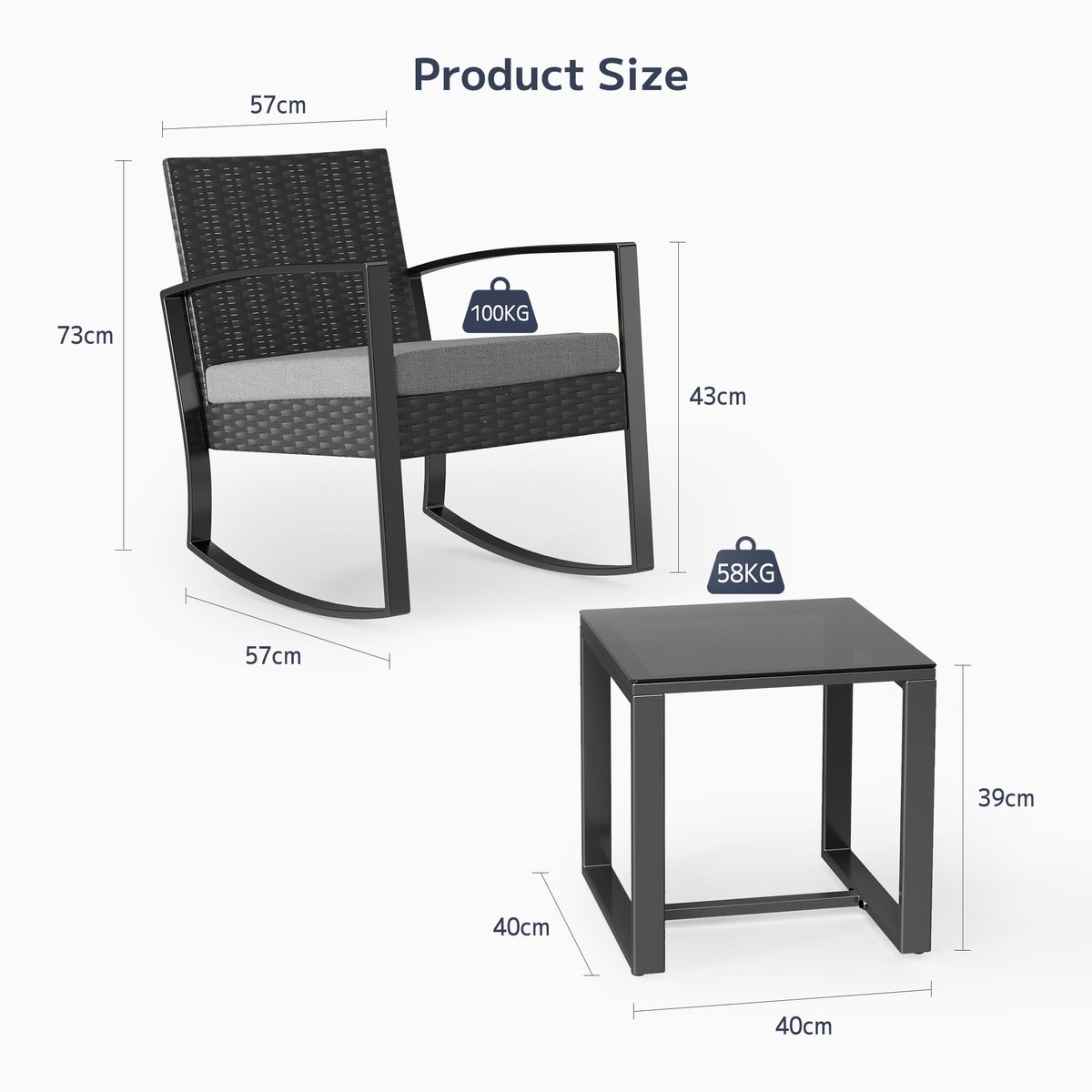 Xbro Tuinset – 3-delige Zitgroep met Rotan Stoel en salontafel , Weerbestendig en Ruimtebesparend – Outdoor loungeset – Balkonset voor Tuin, Terras en Zwembad – 60 x 50 x 80 cm – Blauw – foto 4