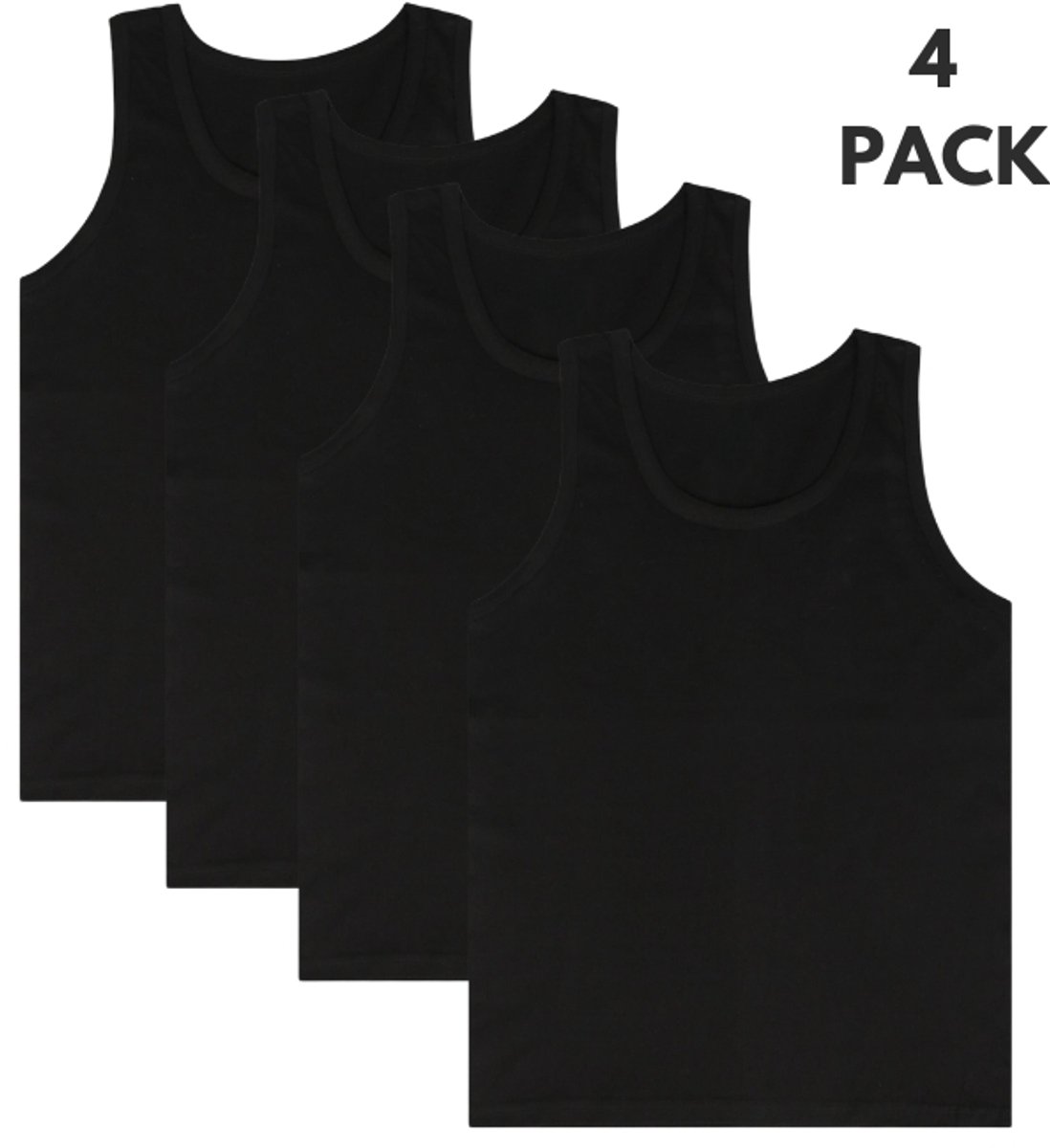 Nova Collection Heren Onderhemd - Katoen - 4 Pack - Zwart - Maat XXL