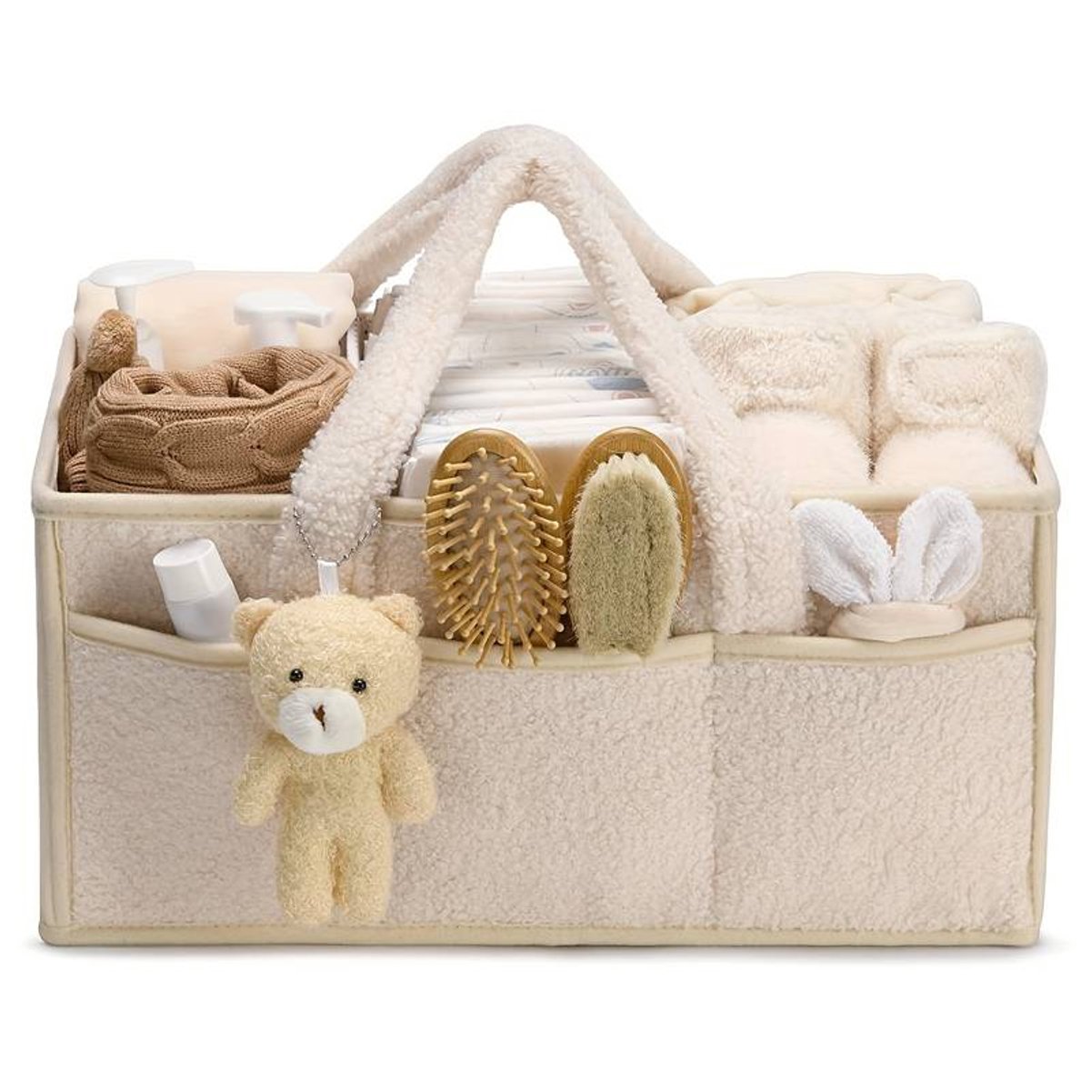 Baby Opbergtas - Organizer Voor Babyspullen - Inclusief Beertje - Commode Organizer - Luiertas Accessoire - Opbergtas Voor Babykamer - Veel Vakjes - Met Handgrepen - Praktisch En Duurzaam - Perfect voor Babykamer & Reis