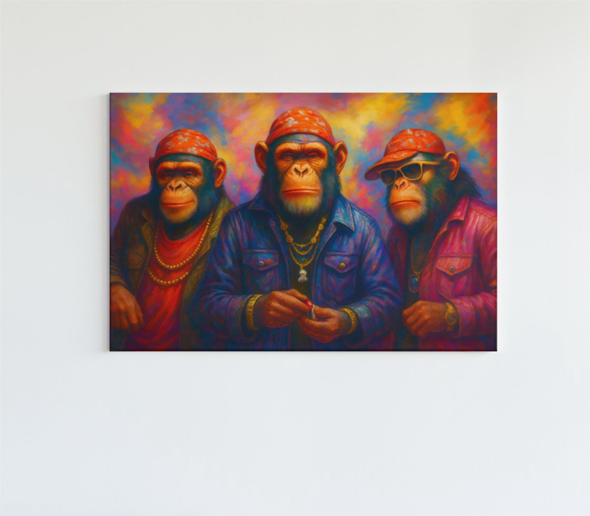 Trendex Global Foto Op Canvas - Coole Apen - Wanddecoratie - Schilderij - 120x80 cm Meerkleurig