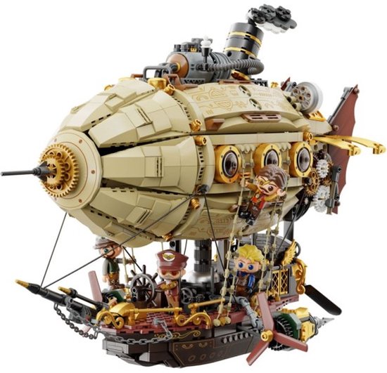 Pantasy 85026 Luchtballon bouwset met 5 minifigures | Classic Creator Modular Building | Expert Architecture Modelbouw | Technisch Educatief Speelgoed voor volwassenen & kinderen | Steampunk leger set geschikt voor Lego | Bouwdoos met 2814 bouwstenen