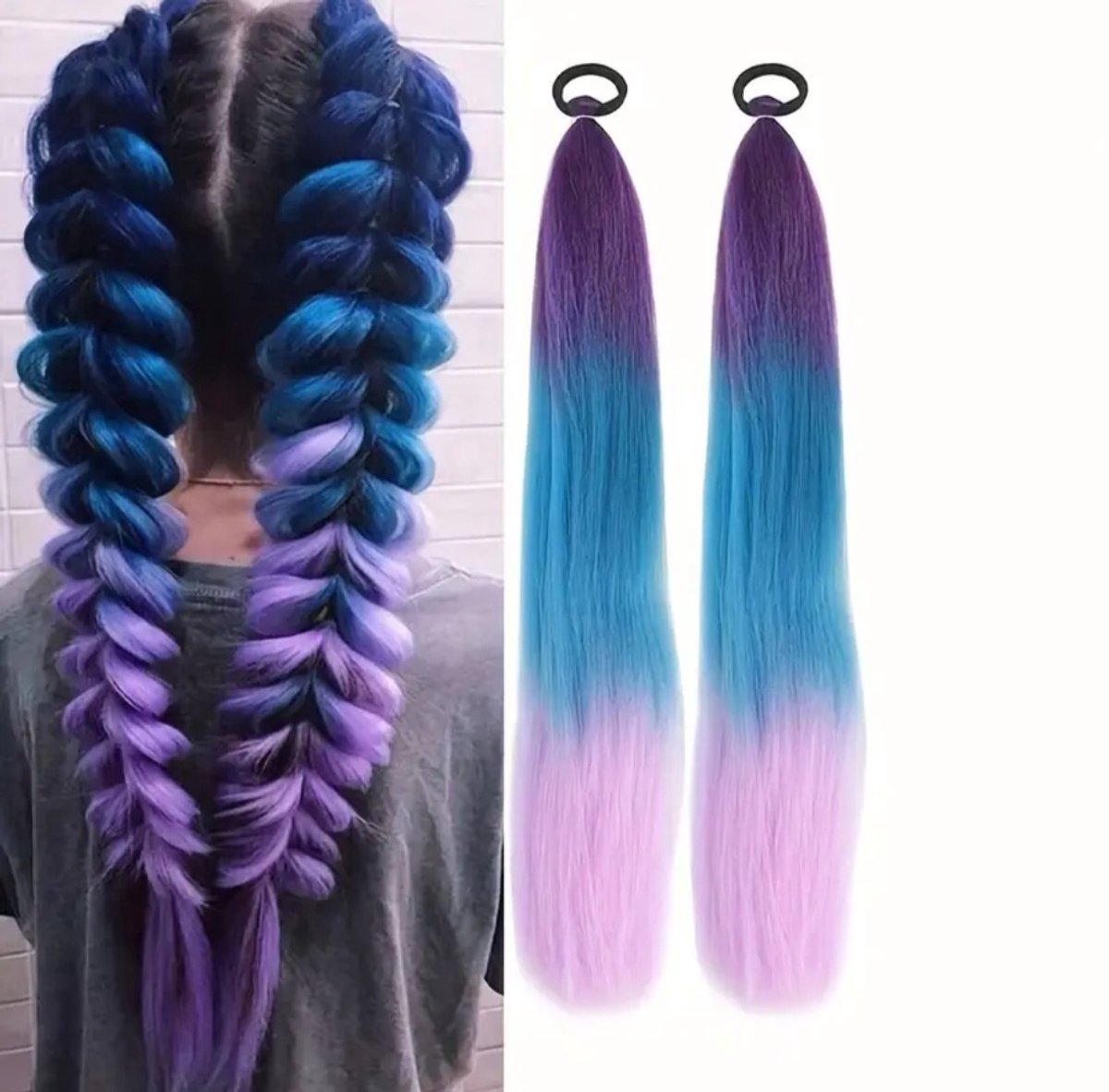 2 stuks haarextensions hairextensions met elastiek paardenstaart mix kleur