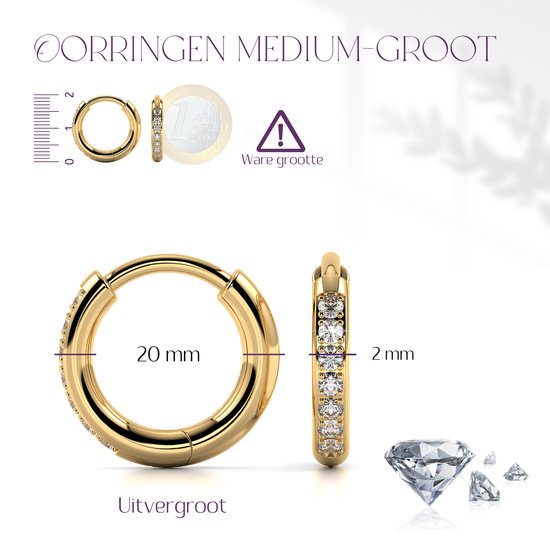 Boucles d'oreilles 20 mm Semyco® Plaqué or 18 carats - Boucles d'oreilles femme couleur or avec diamants zircone - Cadeau pour femme, petite amie, mère, anniversaire - Supernova