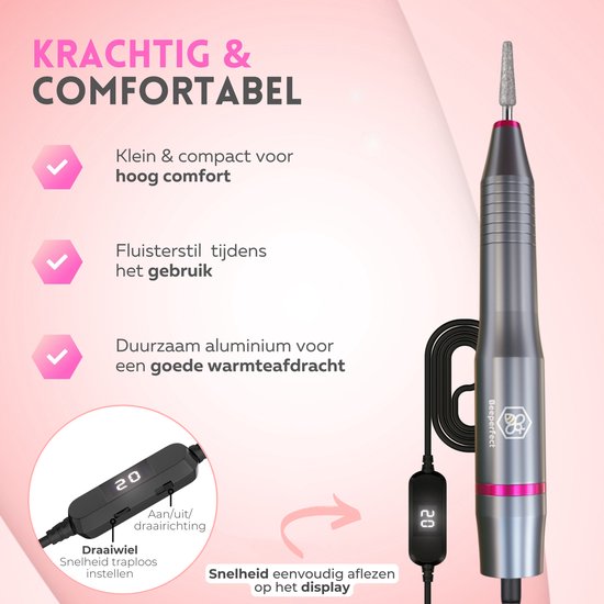 Beeperfect® Elektrische Nagelvijl - Nagelfrees - Manicure en Pedicure set - 12 Bitjes en 60 Schuurrolletjes - 3 Extra Accessoires - 20.000RPM - Eeltverwijderaar - Kalknagel