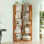 Tribesigns - Boekenkast met 6-Laags - L vormige Hoekboekenkast Industrieel - Open Opbergplanken voor Woonkamer, Slaapkamer, Thuiskantoor - 60x60x165cm - Houtnerf