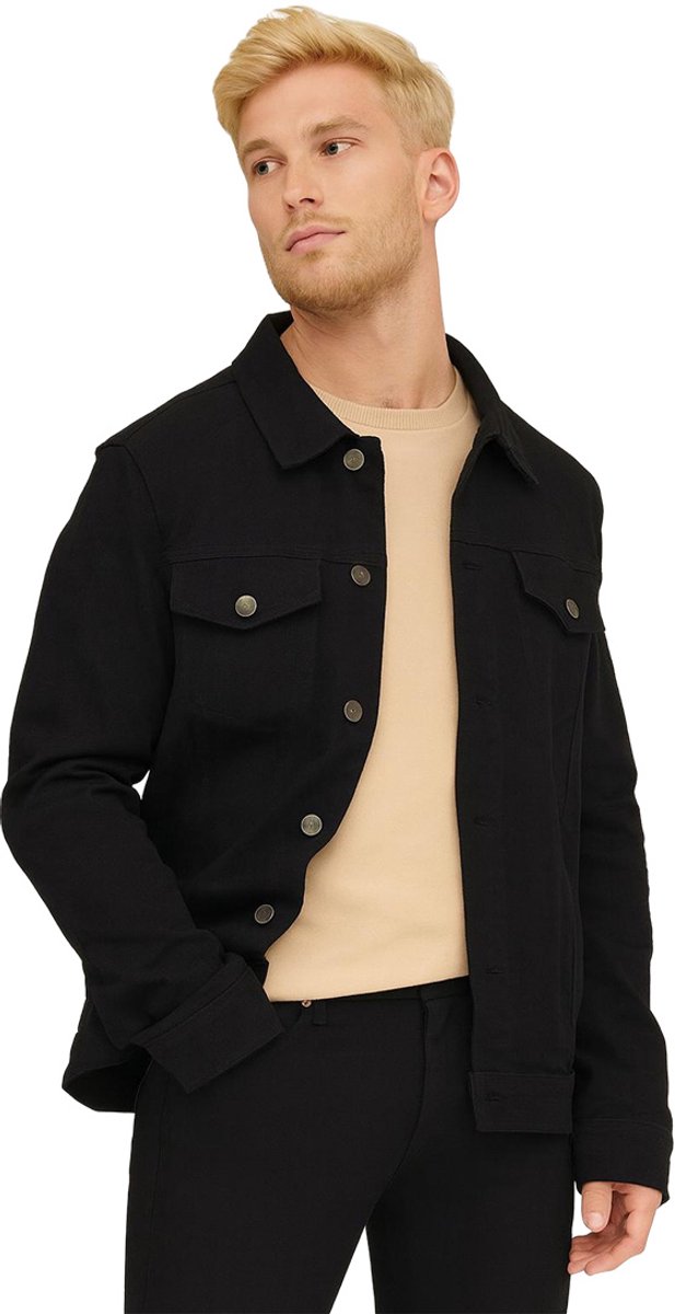Moderne Heren Denim Jas - Zwart - Spijkerjas - Aansluitend - Jack