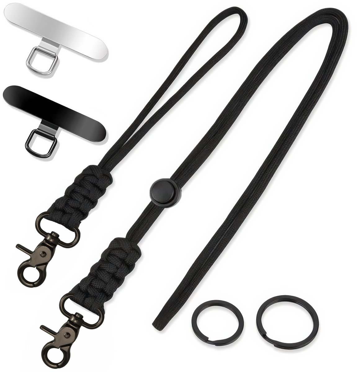 Paracord Lanyard - Universeel Telefoonkoord met 2 RVS GSM Bevestigingsplaatjes - Keycord Badgehouder - Musketonhaak Keykoord Sleutelhanger Sleutelringen - Telefoonketting Strap - Telefoon Koord - Phone Ketting - Karabijnhaken Sleutelkoord - Nekkoord