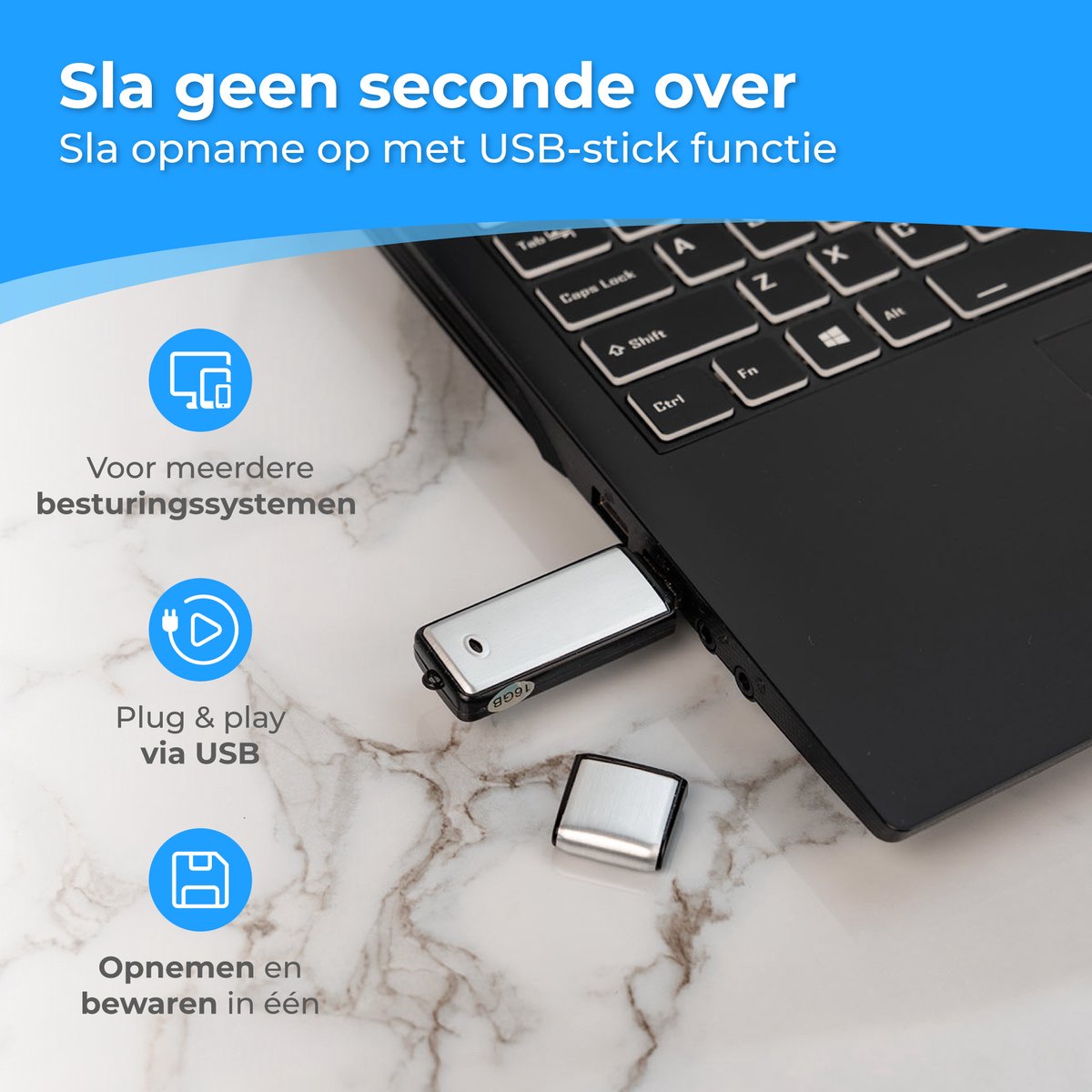 TLS Commerce Afluisterapparatuur 16 Gb USB Voice Recorder - afbeelding 2