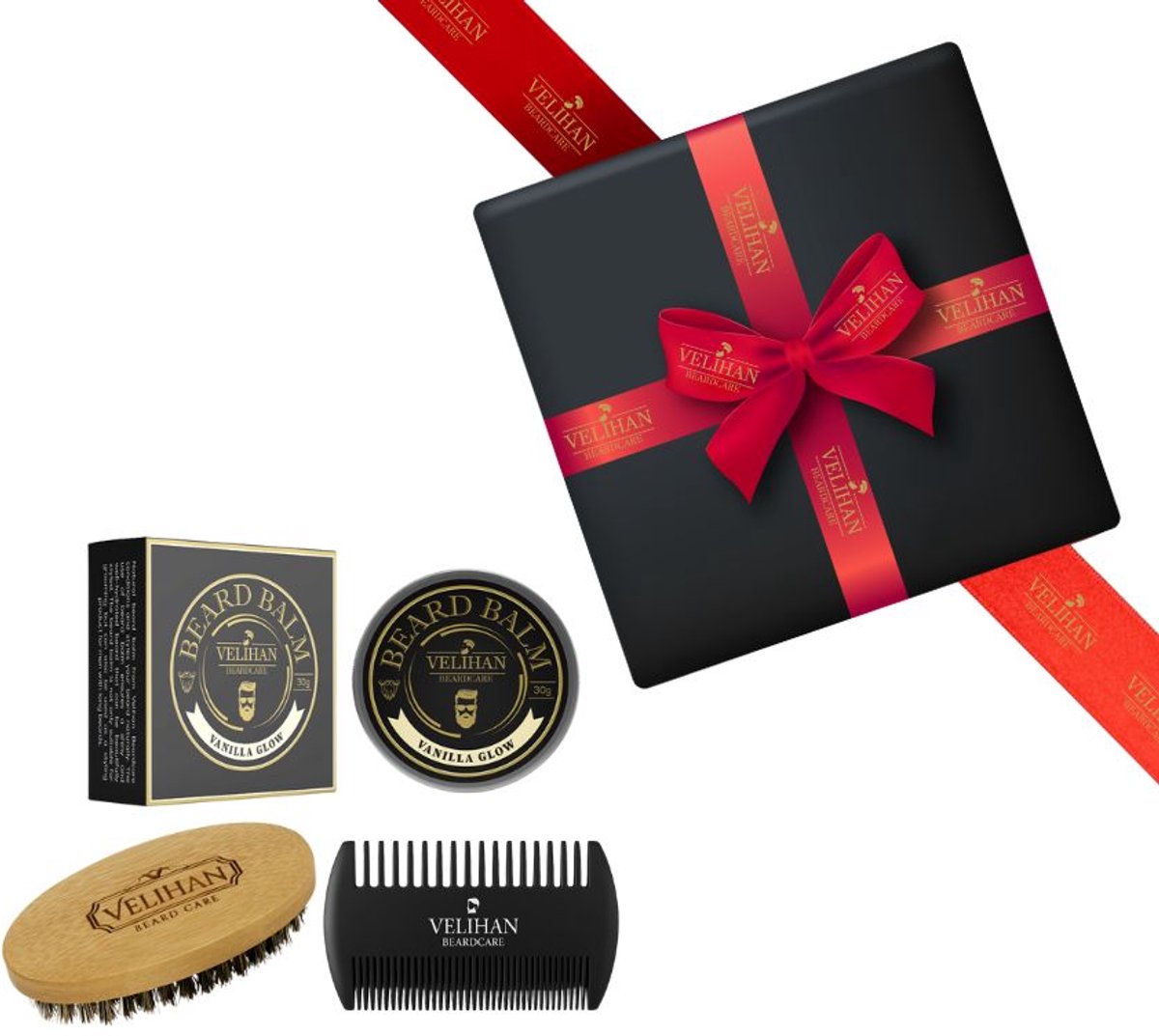 Velihan Beardcare - Baardverzorging Trio Pack Baardbalsem Vanilla Glow 30g, Baardborstel en Baardkam - Cadeau voor mannen - Vaderdag Cadeau - Cadeau voor hem - Cadeau voor Kerst - Valentijdsdag mannen - Giftset mannen - Geschenkset man