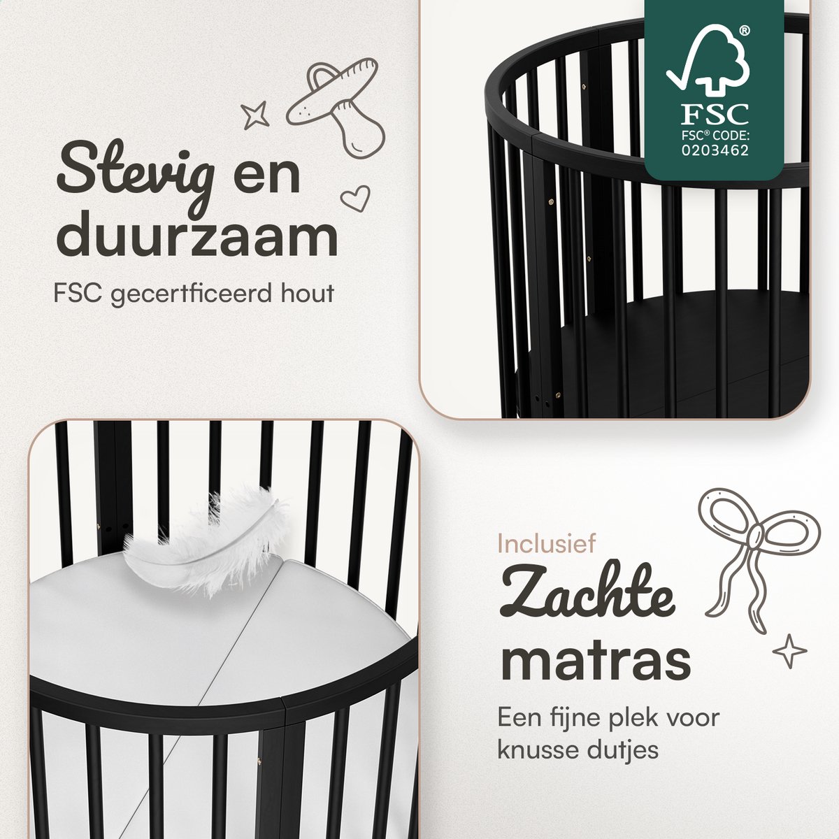 Flowsense Baby Box – Ronde Speelbox - Grondbox - Kinderbox - Playpen – Met Matras – Verstelbare Hoogtes – Wielen - Zwart – foto 6