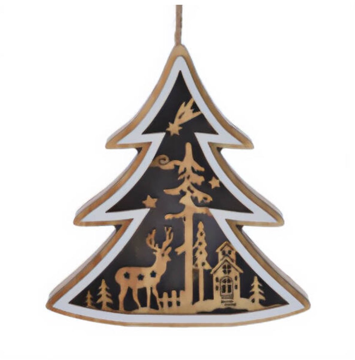 Houten kerstdecoratie om op te hangen, 12 cm