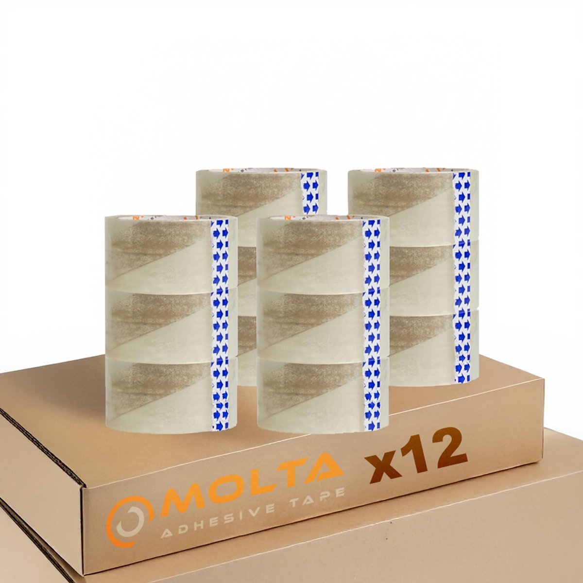 MOLTA | STANDAARD TRANSPARANT Verpakkingstape 48 mm x 55 m | Kartonnen tape | Verpakkingstape voor pakketten en dozen - 12 Rollen | ACRYLIC