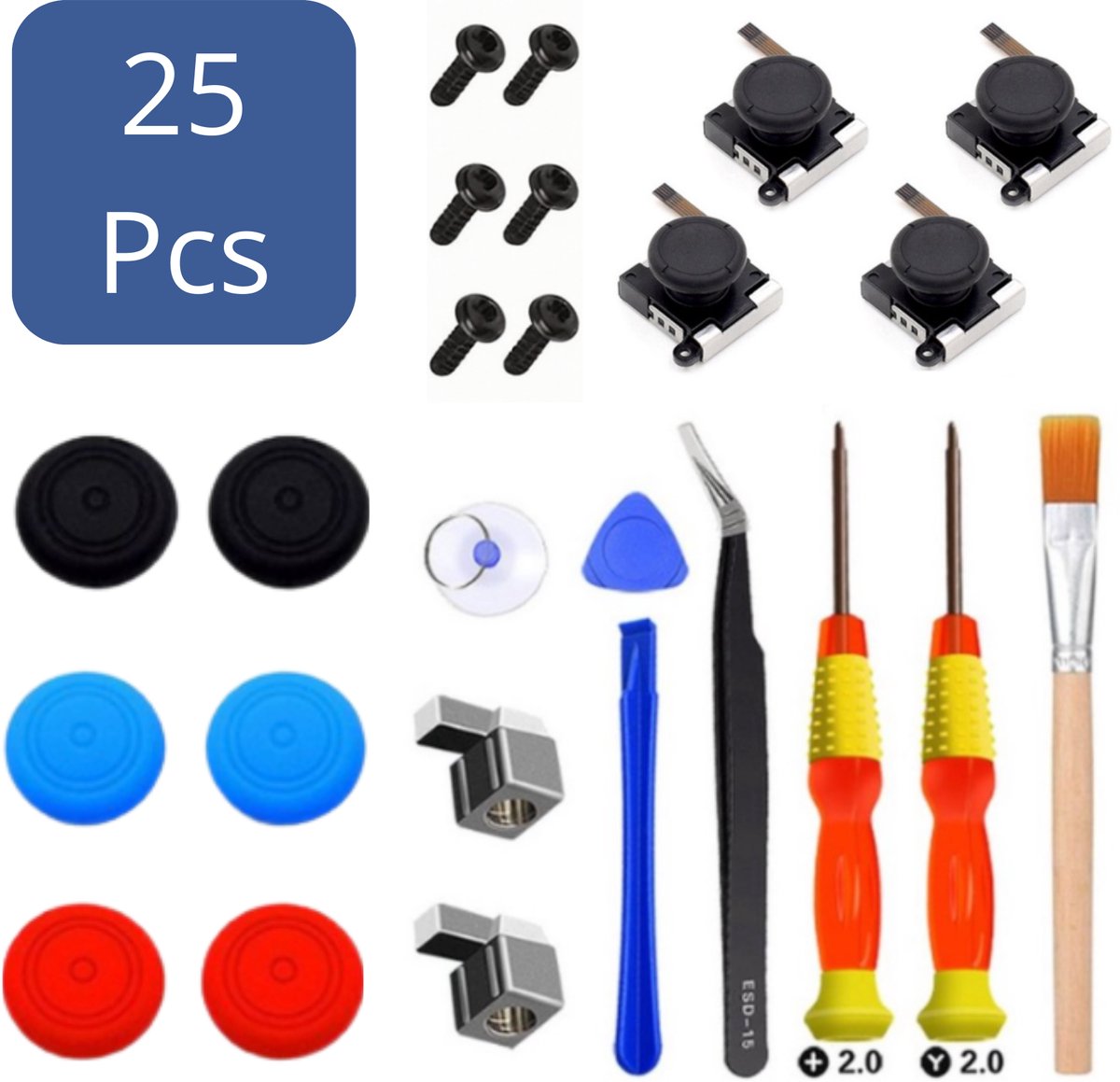 Heuts Goods | LUXE 25 In 1 reparatieset geschikt voor de Nintendo Switch controllers | Voor reparatie van 4 Joy-cons | Nintendo switch Accessoires | Inclusief Handleiding