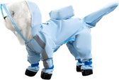 Regenjas Hond-Waterdichte hondenregenjas - Volledige dekking - Verstelbaar 4 poten - Kleine tot middelgrote honden - Hondenregenjas - Regenjas voor huisdieren met capuchon - Reflecterende strips en riemgaten Hondenregenjas voor buiten (XL - Blauw)