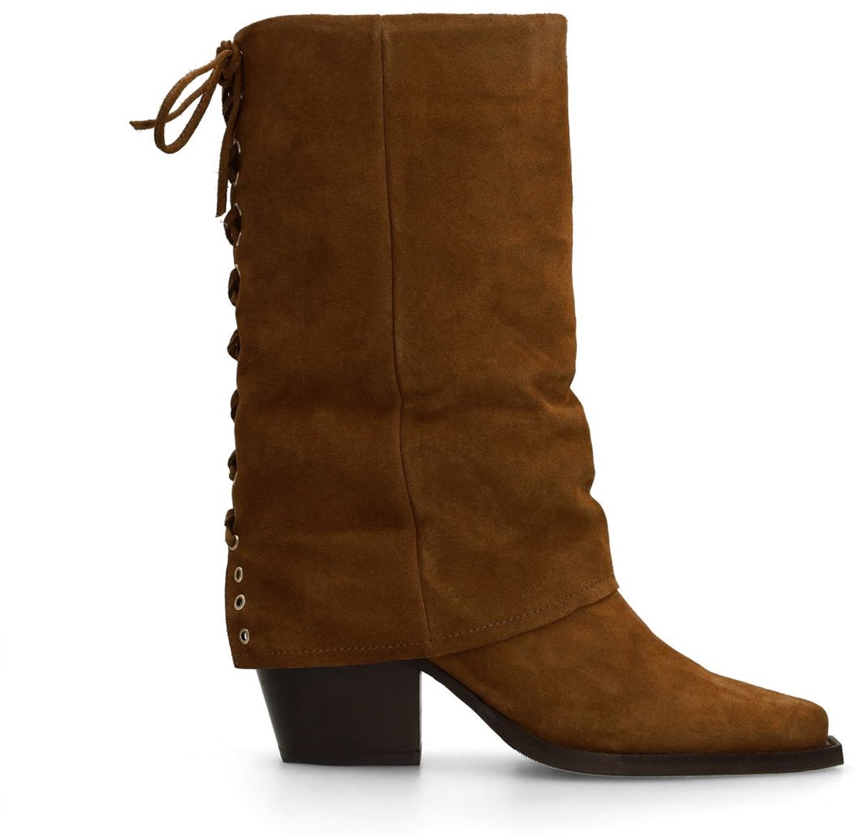 Sacha - Dames - Cognac suède enkellaarsjes met flap - Maat 41