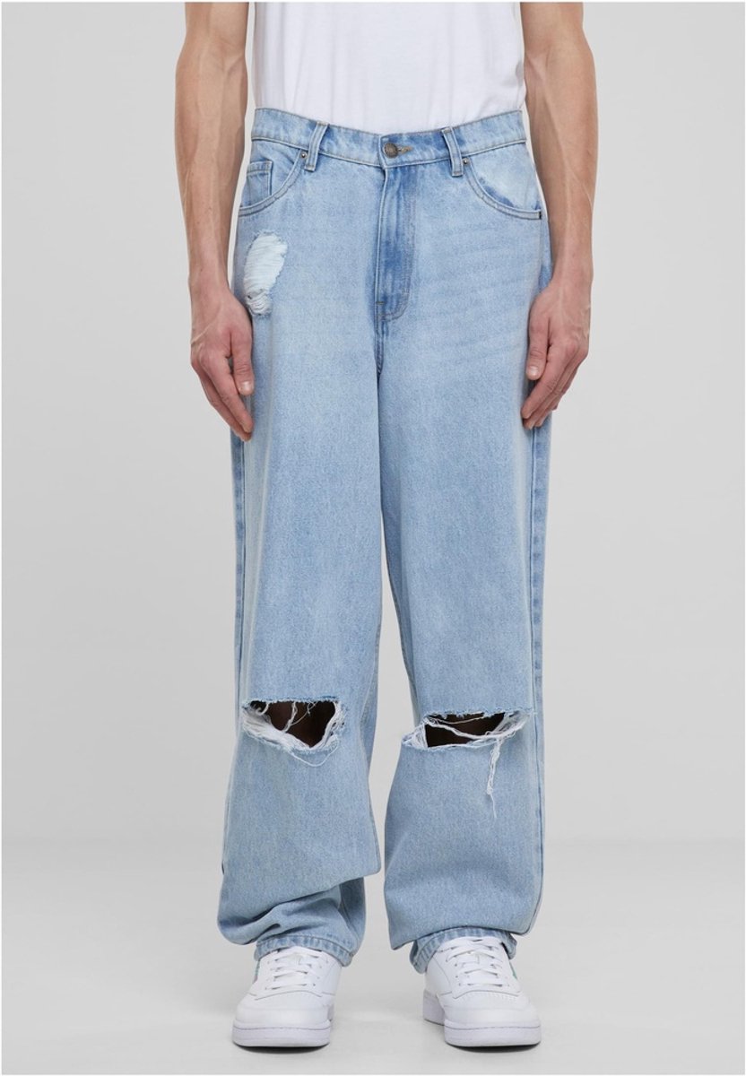 Urban Classics Heavy Ounce Knee Cut Baggy Fit Jeans Broek rechte pijpen Taille 31 inch Blauw