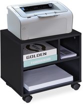 YMYNY Mobiele printertafel, printerwagen, 3 planken, in hoogte verstelbare printerstandaard met wielen, 6 haken, voor kantoor, fax, kopieerapparaat, scanner, versnipperaar, 44 x 30 x 82CM Natuurlijke