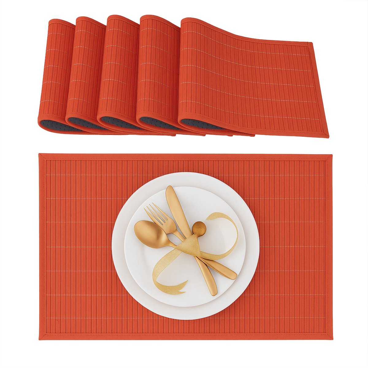 12x Placemat afwasbaar - bamboe onderleggers - tafelonderlegger - rood