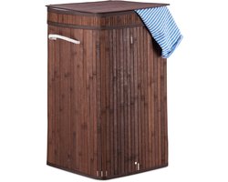 3x wasmand bamboe - wasbox opvouwbaar - 70L - vierkant - 63x36x36 cm - bruin