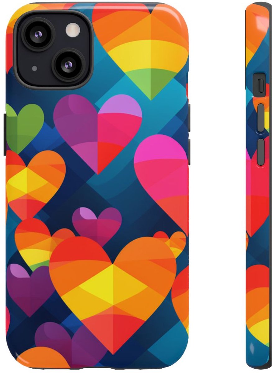 Kleurrijk Geometrisch Hartenpatroon – Telefoonhoesje Geschikt voor iPhone 13