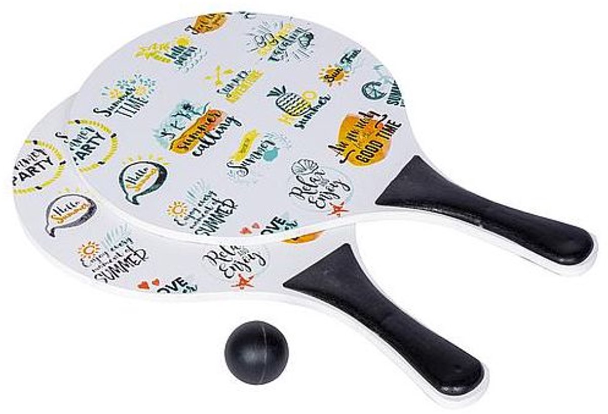 Beachball Set Zomerprint – Houten Bats met Bal in Net – Strandspel, Buitenspel & Recreatief Spel – Engelhart — afbeelding 3