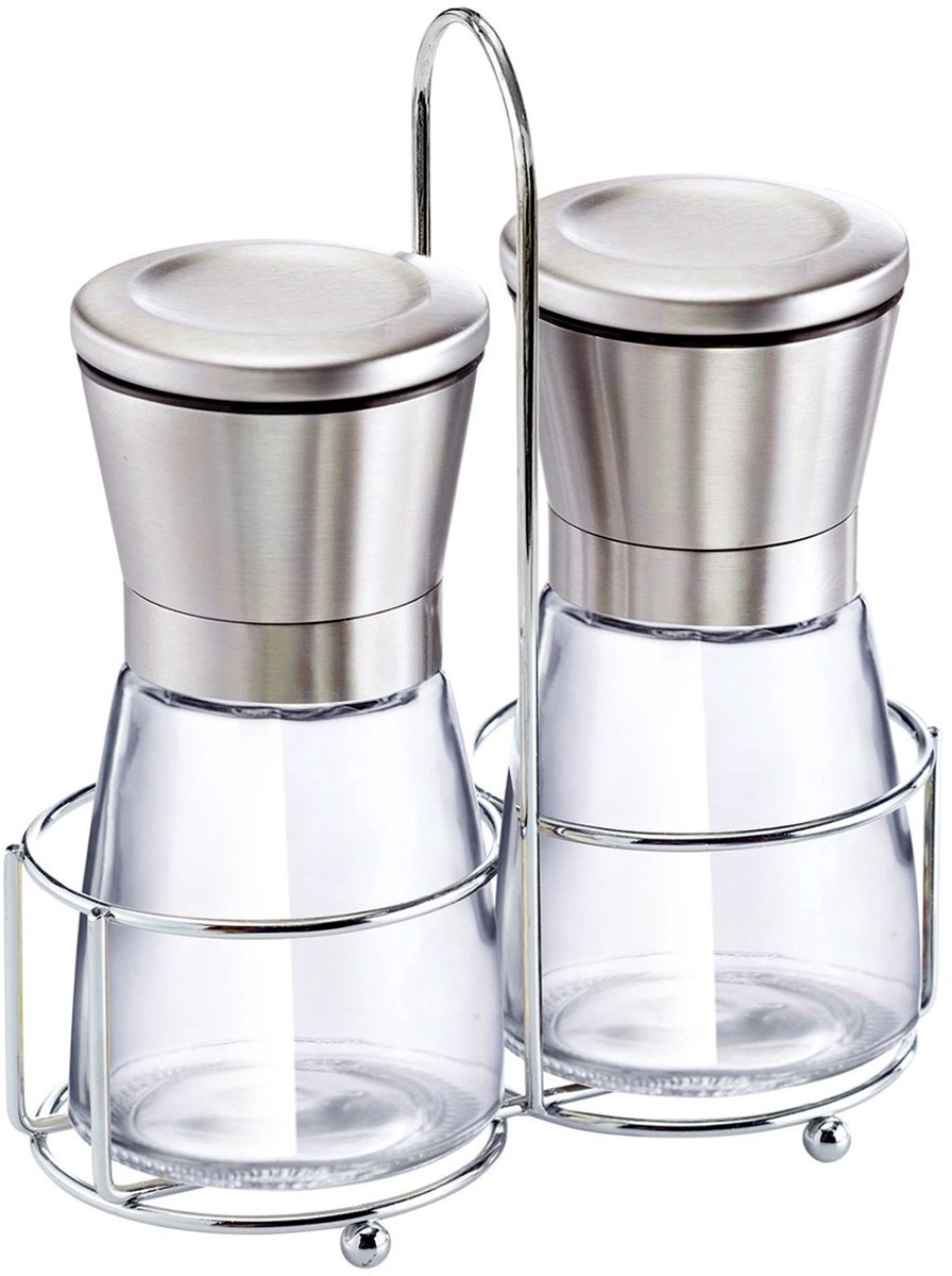 Cheffinger, Zout- en pepermolens Manuel Inox en Ultra Duurzaam Massief Glas, Zilver