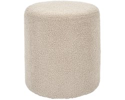Home deco factory Poef bouclé - taupe - rond - D35 cm - teddy stof - hocker - teddy poef