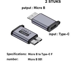 Adapter USB C naar Micro B (2 stuks); USB 3.0 kabel 10 Gbps voor USB C harde schijf; compatibel met Toshiba; HDD; Seagate; WD; Galaxy S5 Note 3; HDD enz.