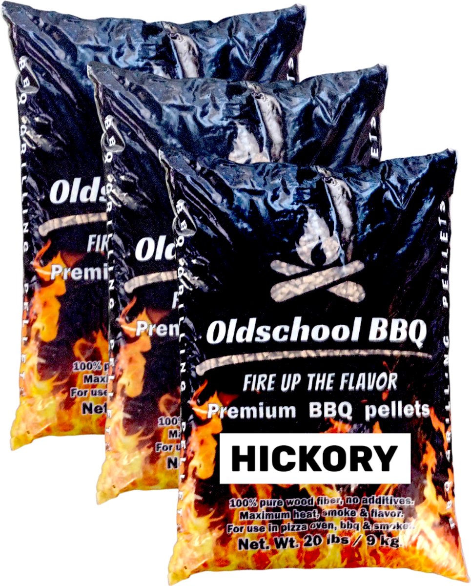 Oldschool BBQ pellets 27 kg Hickory 100%, premium grillpellets voor barbecue, smoker en pizzaoven
