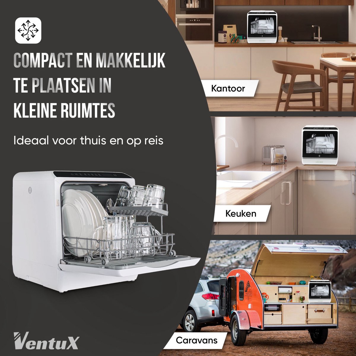 GudeaSmart® Mini Vaatwasser Incl. App – Afwasmachine – 5 Programma’s – 900 Watt – 42,5 x 42,8 x 45,8 cm - Wit — afbeelding 4