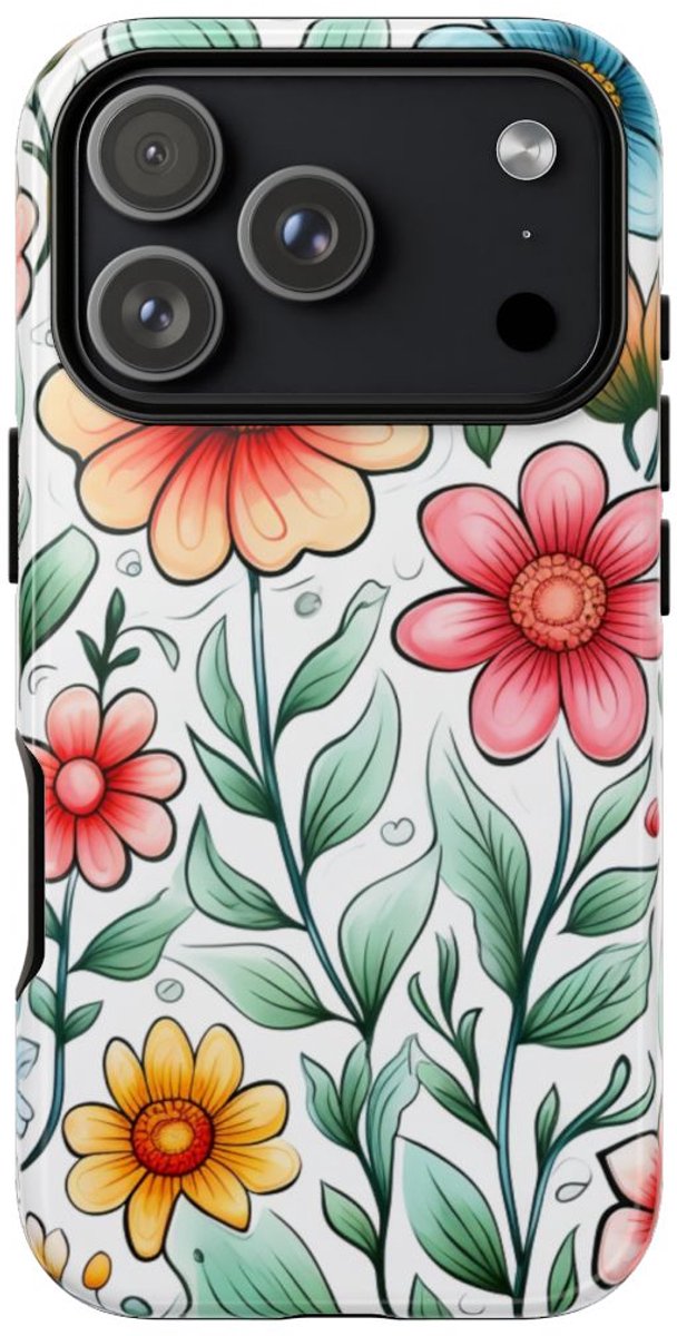 Kleurrijk Bloemenpatroon met Bladeren – Telefoonhoesje Geschikt voor iPhone 17 Pro