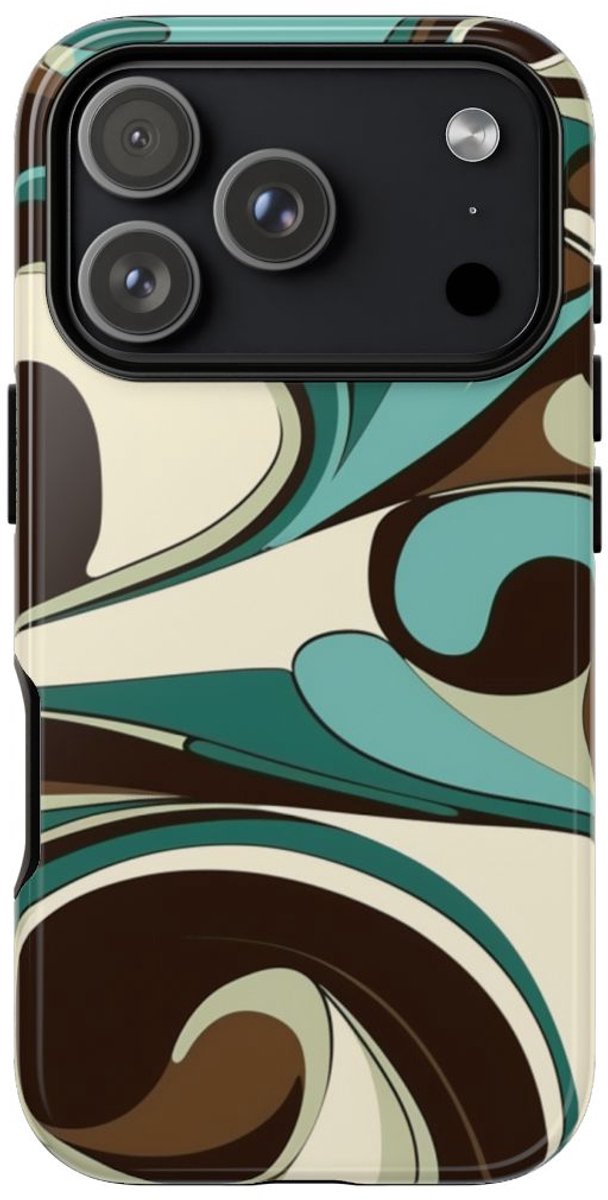 Abstracte Swirl in Teal en Bruin – Telefoonhoesje Geschikt voor iPhone 17 Pro
