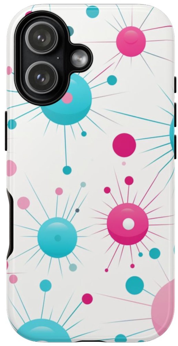 Retro Atomisch Patroon in Roze en Turquoise – Telefoonhoesje Geschikt voor iPhone 17